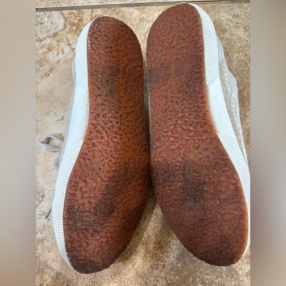 Superga Cream Taupe Crocodile-Embossed Low-Top minimalist Sneakers - Picture 5 of 7